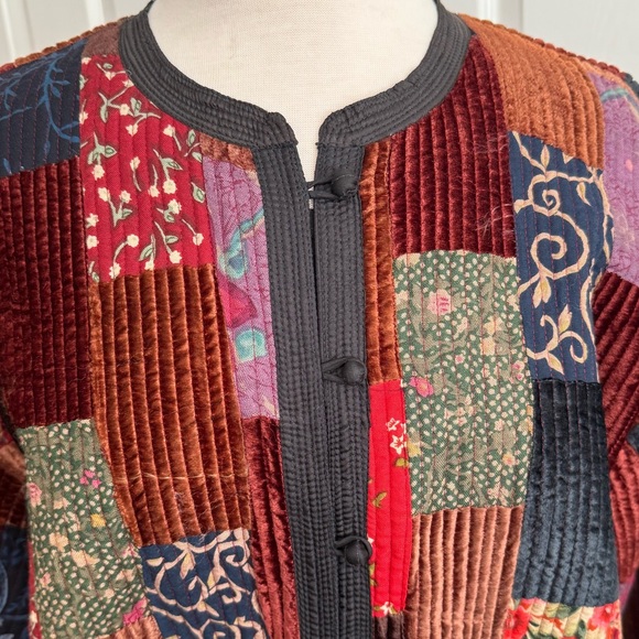 Vintage Sam Hilu’s Patchwork Quilted Jacket Coat Floral Velvet Boho L Large - Picture 4 of 6